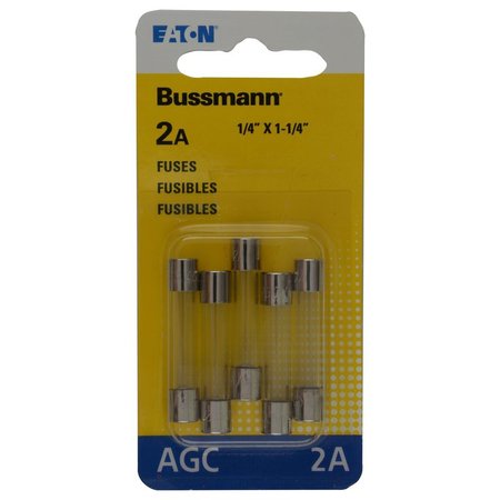 EATON BUSSMANN UL Class Fuse, AGC Series, Fast-Acting, 2A, 250V AC, Non-Indicating BP/AGC-2-RP